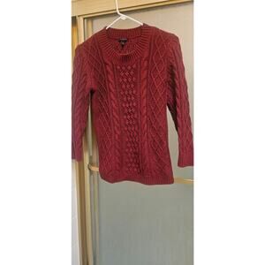 Talbots p petite wine burgundy sweater gorgeous wool cable knit vintage